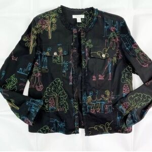 Cold water Creek Black cotton Embroidered Jacket size PS   NWOT